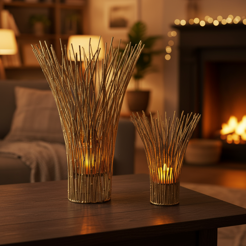 Temma Metal Bamboo Candle Holder Set (Set of 2)