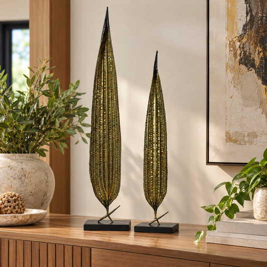 Dorelia Metal Leaf Ornament on Base (Set of 2)