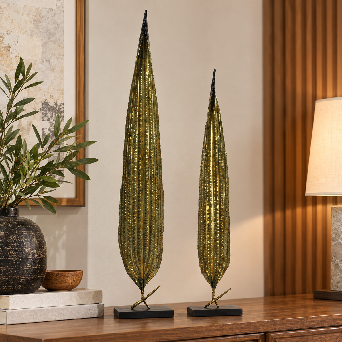 Dorelia Metal Leaf Ornament on Base (Set of 2)