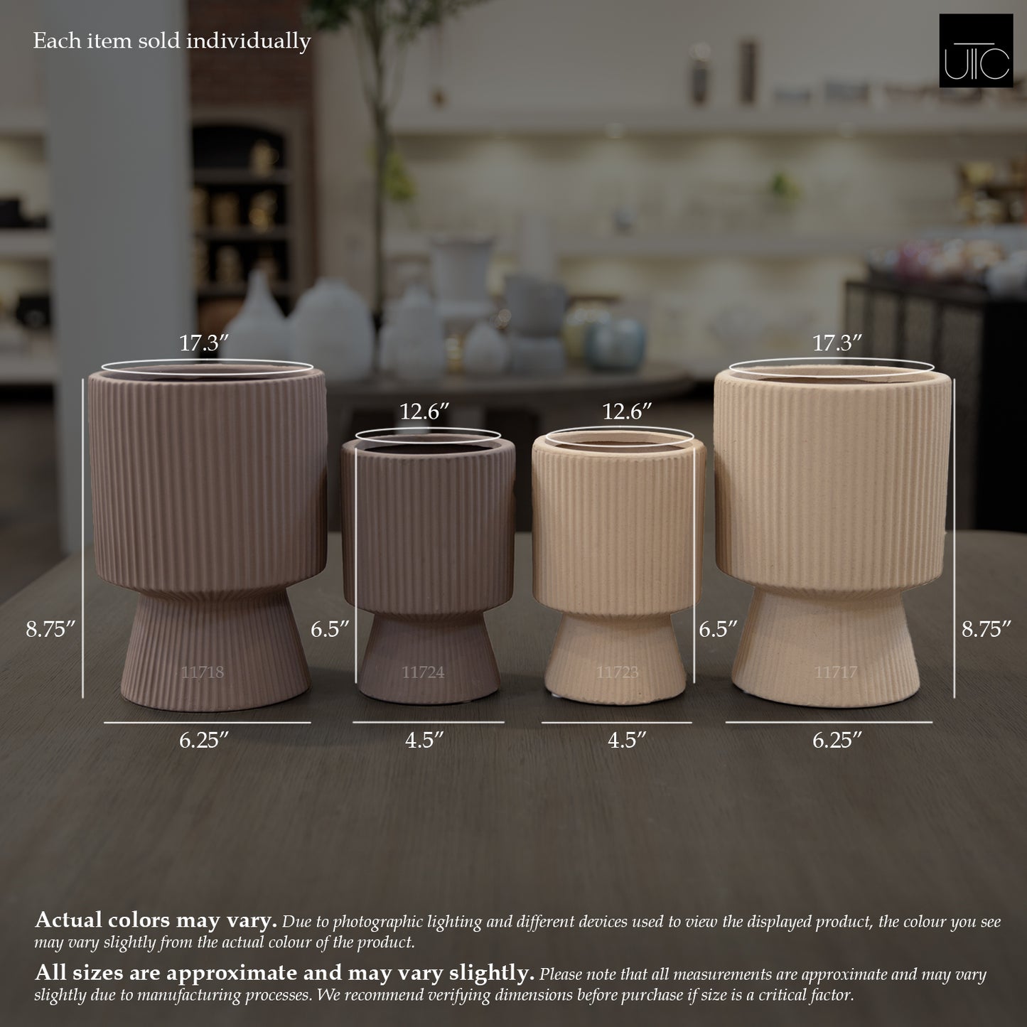 Oksana Ribbed Stoneware Vase with Tapered Pedestal Base