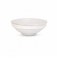 A white ceramic bowl with a textured, hand-painted finish and a subtle gold-toned rim, shown against a plain white background.