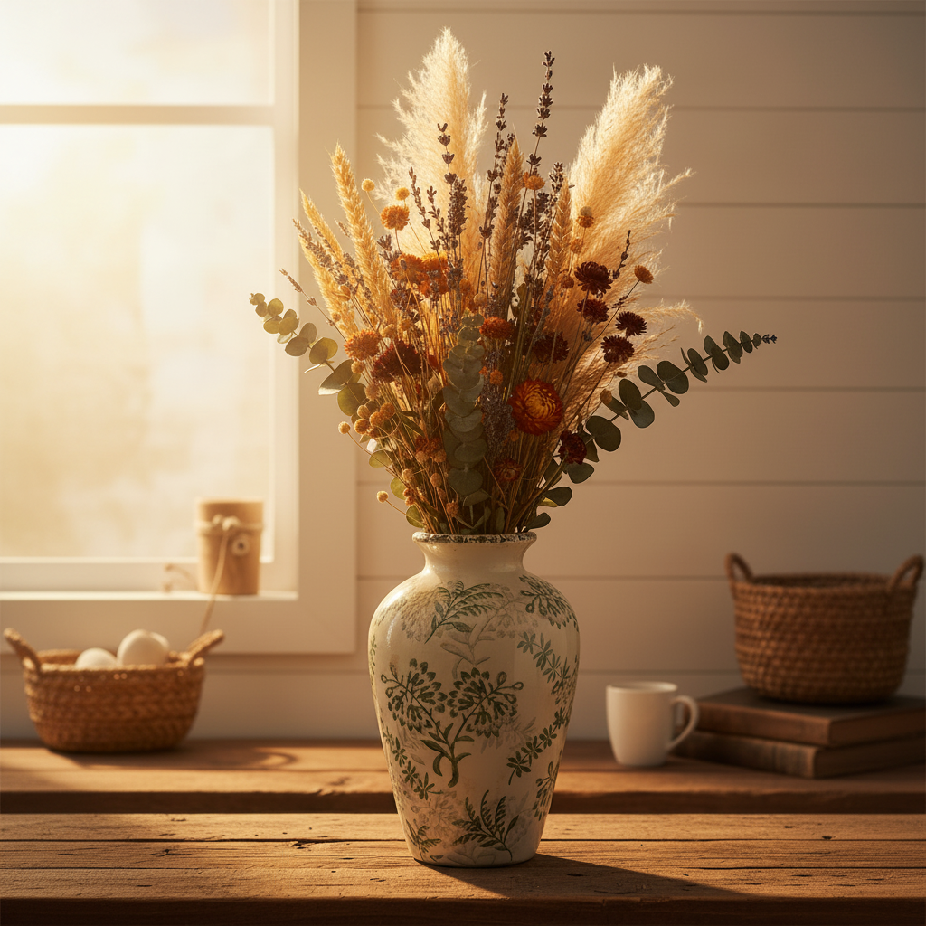 Kanry Chinoiserie Botanical Crackle Stoneware Vase