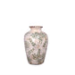 Stoneware Bulbous Botanical Leaf Pattern Vintage Crackle Glaze Vase Off White