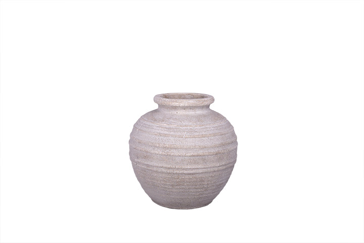 Terracotta Bulbous Ribbed Style Horizontal Pattern Distressed Glaze