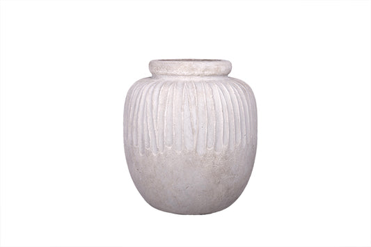 Terracotta Ovoid Fluted Style Vertical Pattern Distressed Glaze Vase Gray
