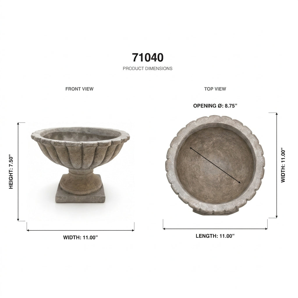 Denise Fluted Pedestal Cement Bowl Planter
