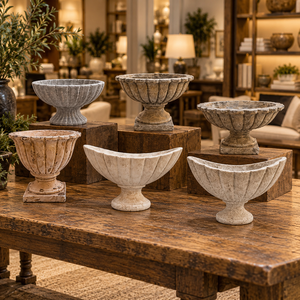 Lerie Fluted Cement Compote Bowl