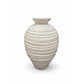 Beehive-Ridged Ceramic Vase With Horizontal Ringed Texture and Ovoid Silhouette Antique White Finish