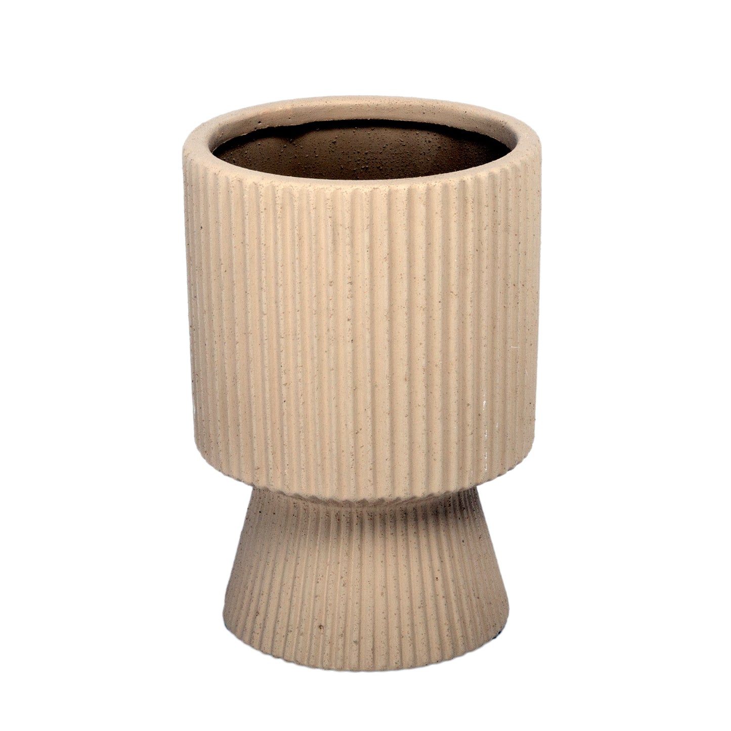 Oksana Ribbed Stoneware Vase with Tapered Pedestal Base