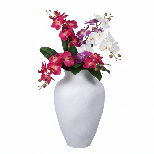 River Handcrafted Textured Urn Vase with Wavy Rim