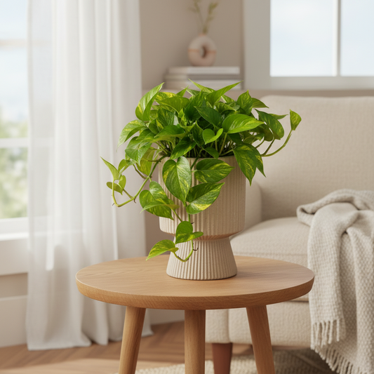 Oksana Ribbed Stoneware Vase with Tapered Pedestal Base