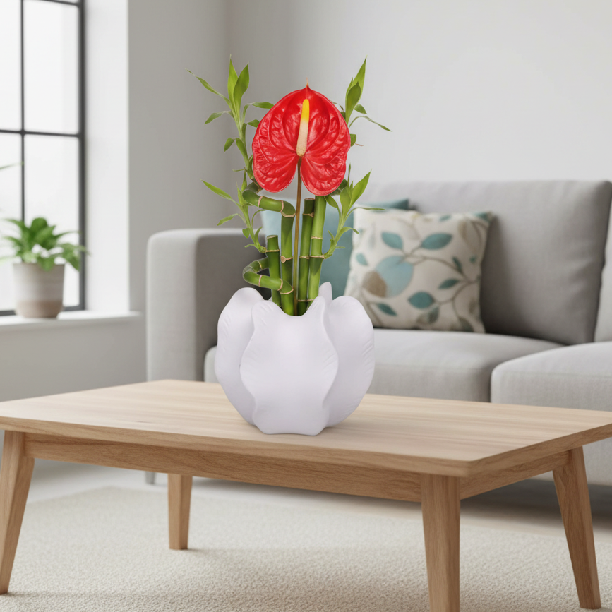 Freya Four-Lobe Sculptural Ceramic Vase with Draped-Leaf Texture