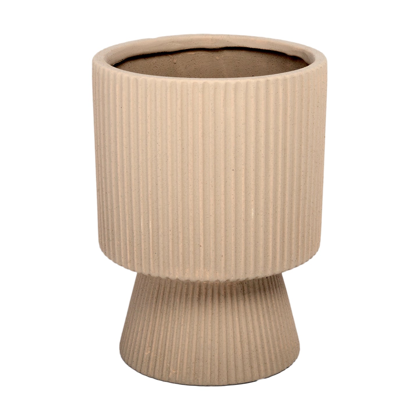 Oksana Ribbed Stoneware Vase with Tapered Pedestal Base