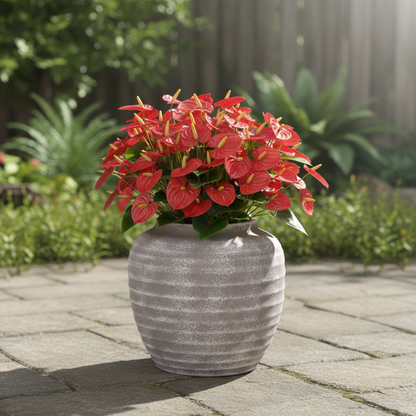 Kira Ribbed Amphora-Style Cement Planter