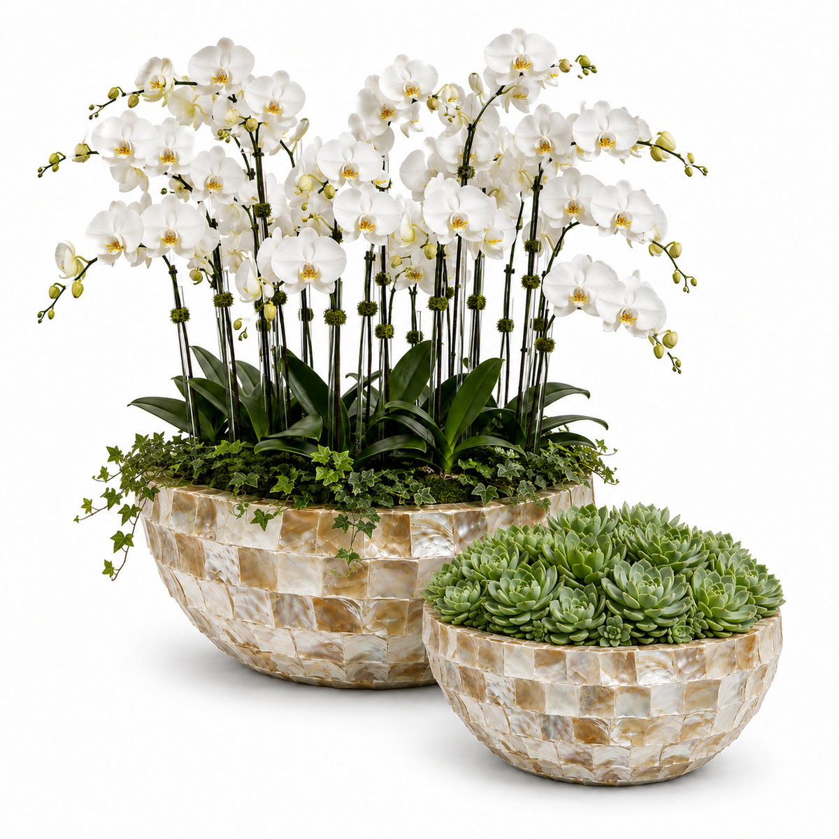 Eudora Opalescent-Tiled Fiberglass Bowl Planter