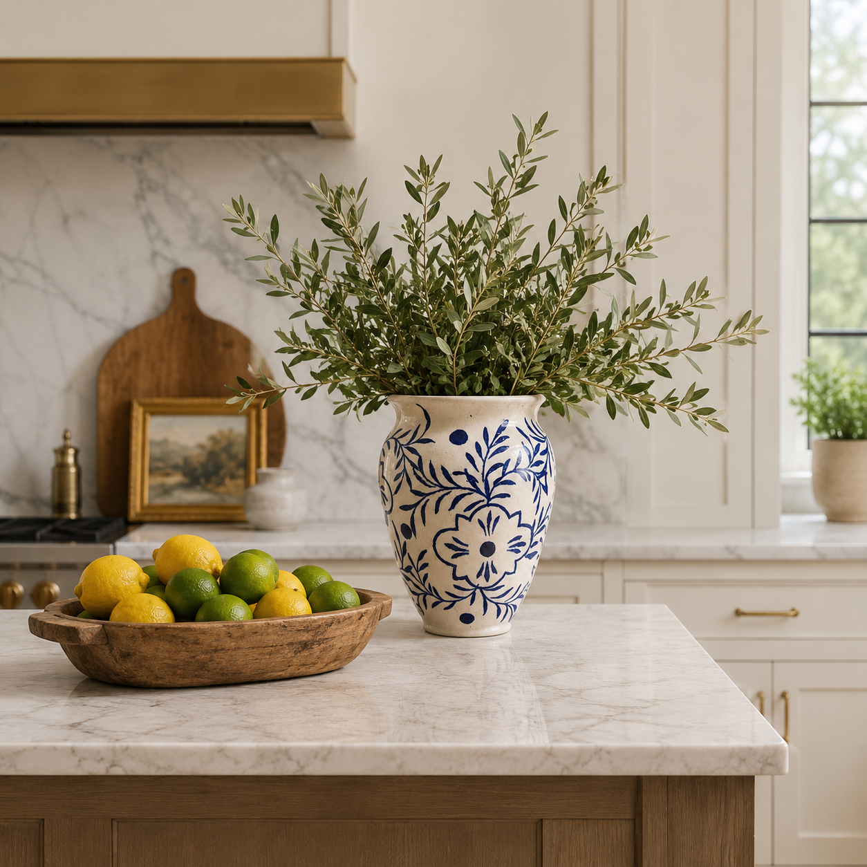 STILL IN PORT - Chinoiserie Ceramic Vase With All-Over Floral Vine Motif and Flared Distressed Rim
