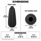 A dimension diagram showing a black ribbed vase from front and top opening views, with measurements labeled as height 15.50 in and width 6.