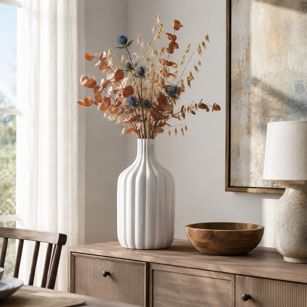 Andi Ribbed Ceramic Bottle Vase