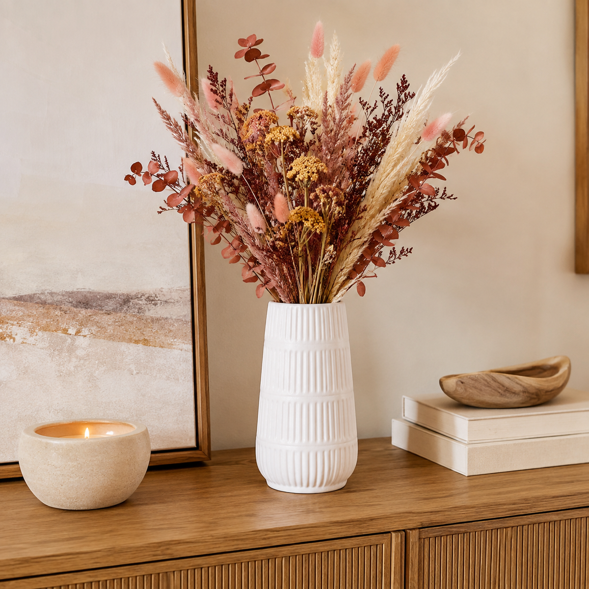 Axalie Ribbed Ceramic Cylinder Vase