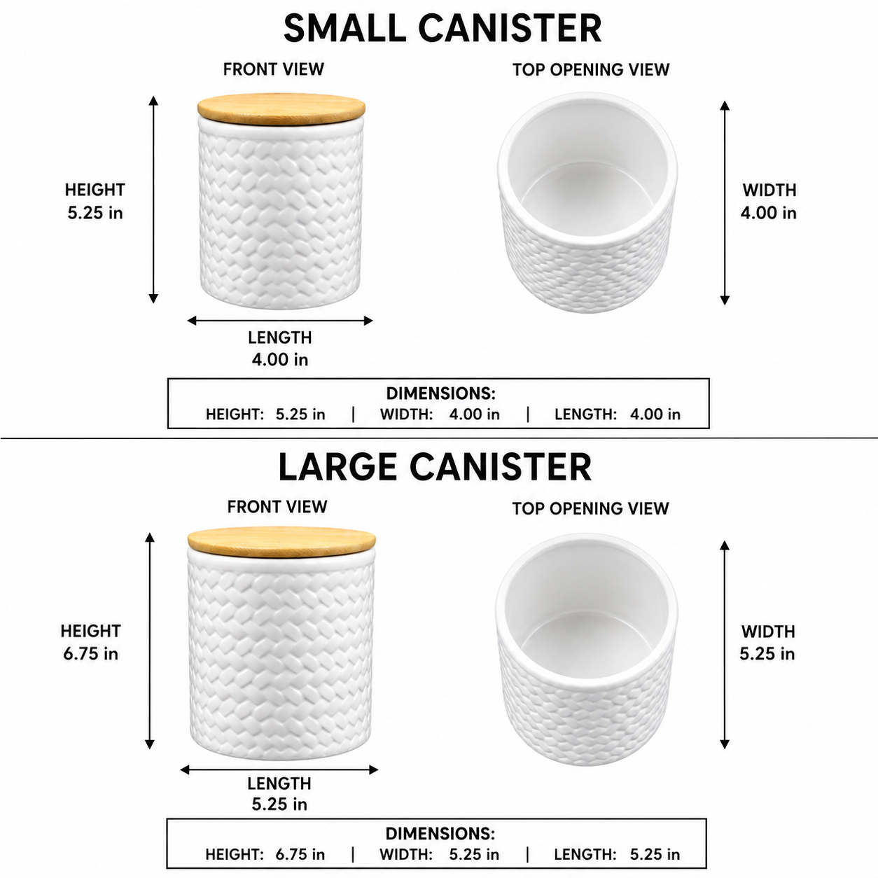 Briora White Weave Ceramic Canisters with Lids (Set of 2)