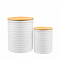 Briora White Weave Ceramic Canisters with Lids (Set of 2)