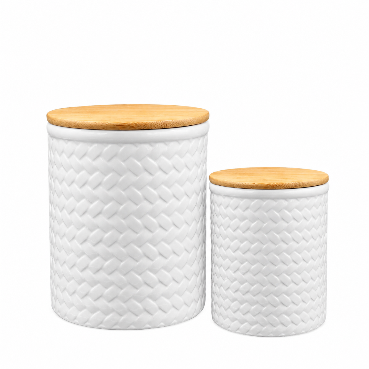 Briora White Weave Ceramic Canisters with Lids (Set of 2)