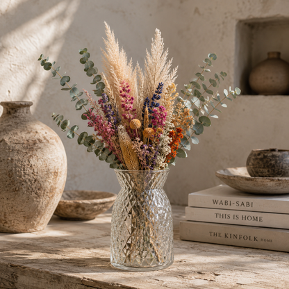 Cari Faceted Glass Vase with Tapered Neck