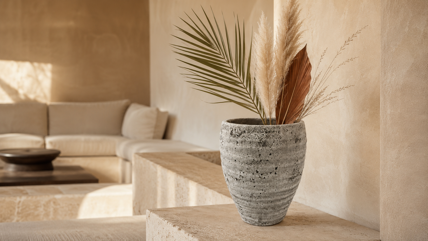 Olya Textured Barrel-Style Cement Planter