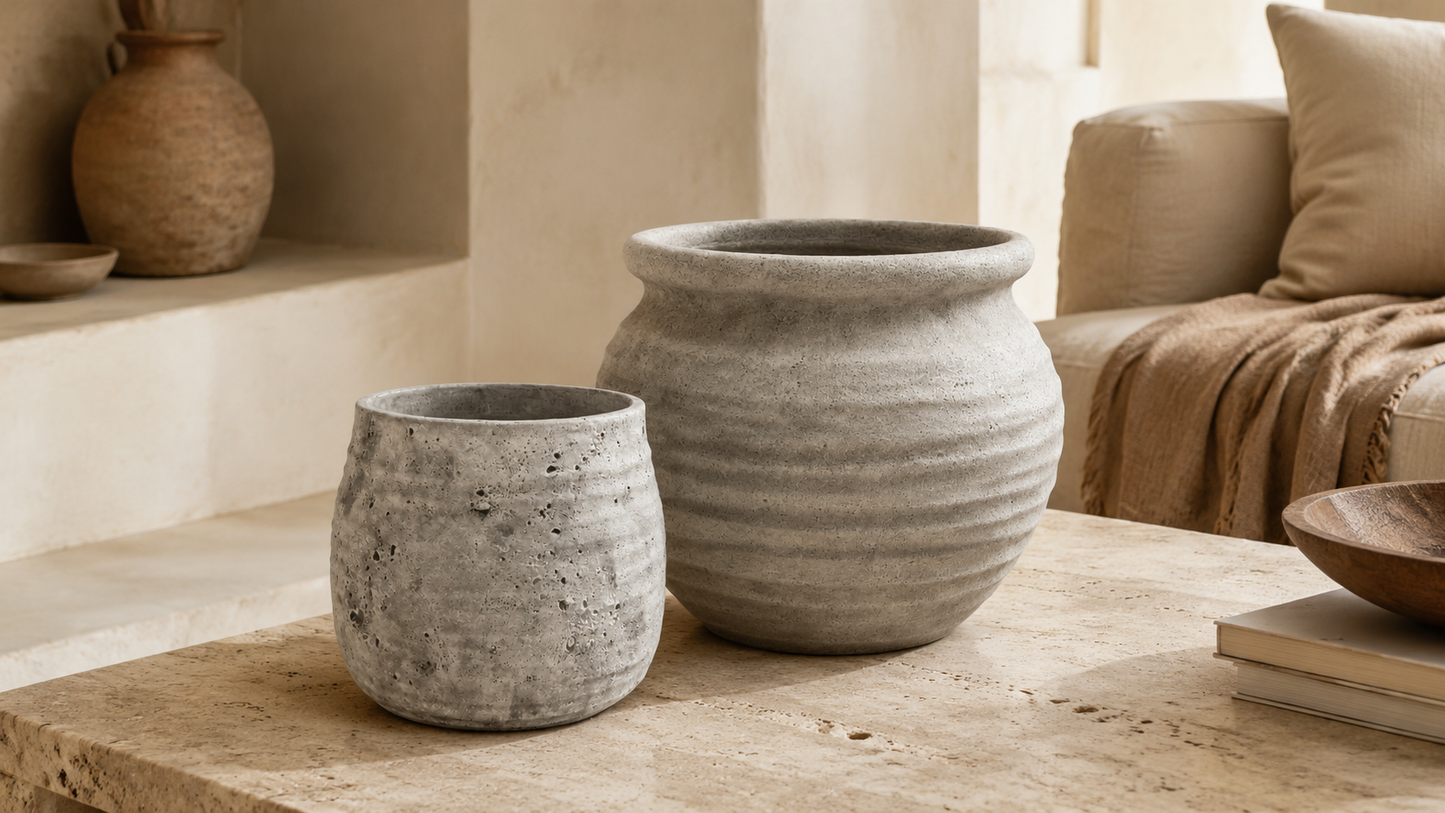 Kamilia Rustic Bell-Shaped Cement Planter