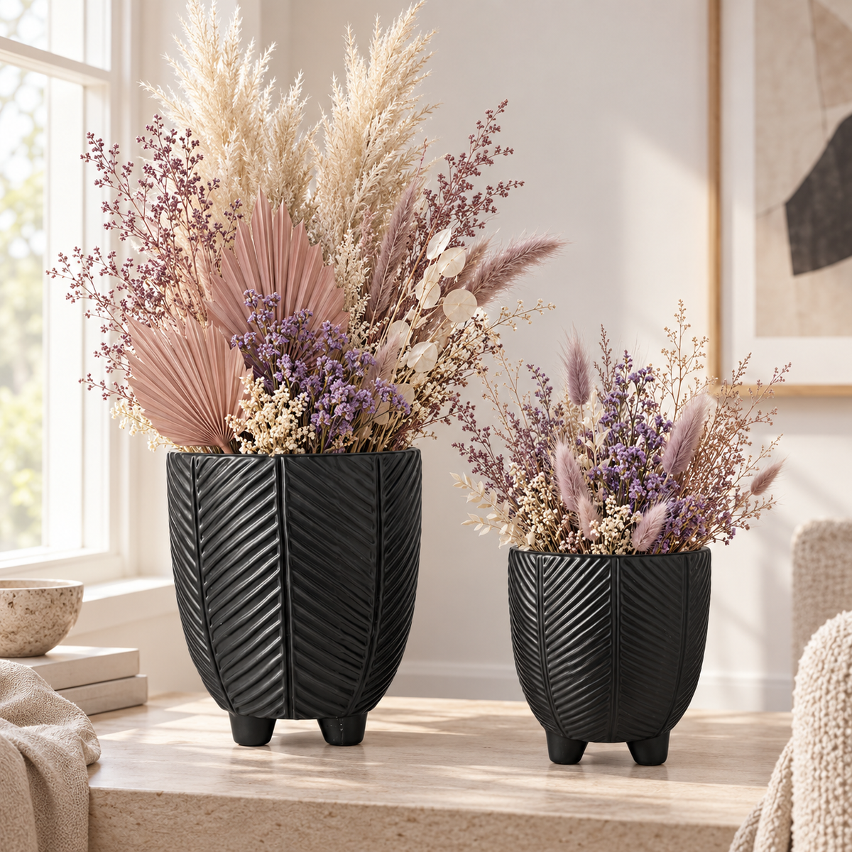 Chevron Pots with Stand Set (Set of 2)