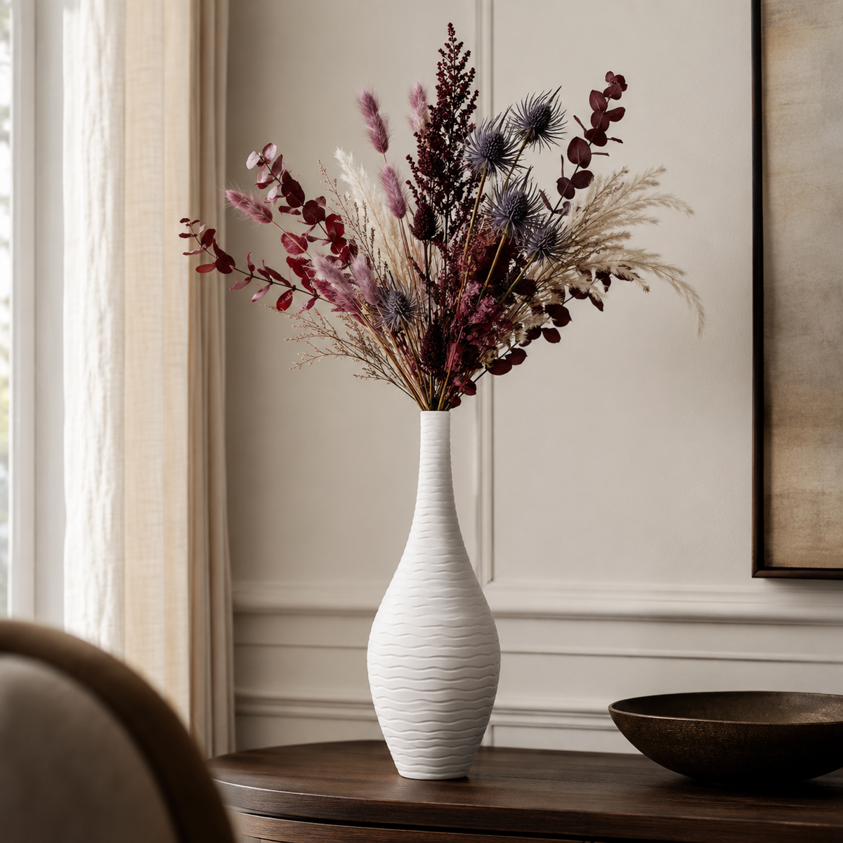 Esau Ribbed Ceramic Bottle Vase