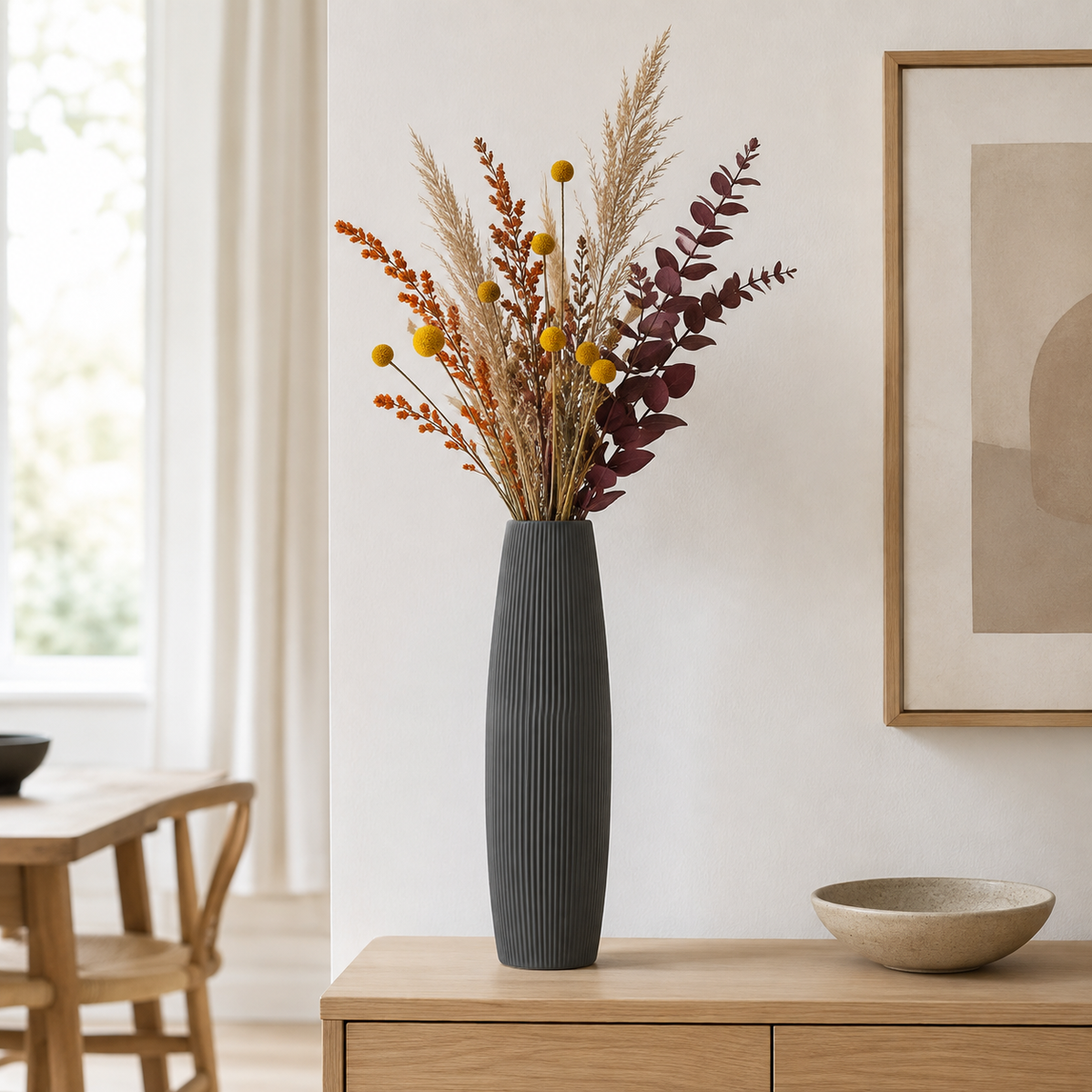 Esther Ribbed Ceramic Bellied Vase