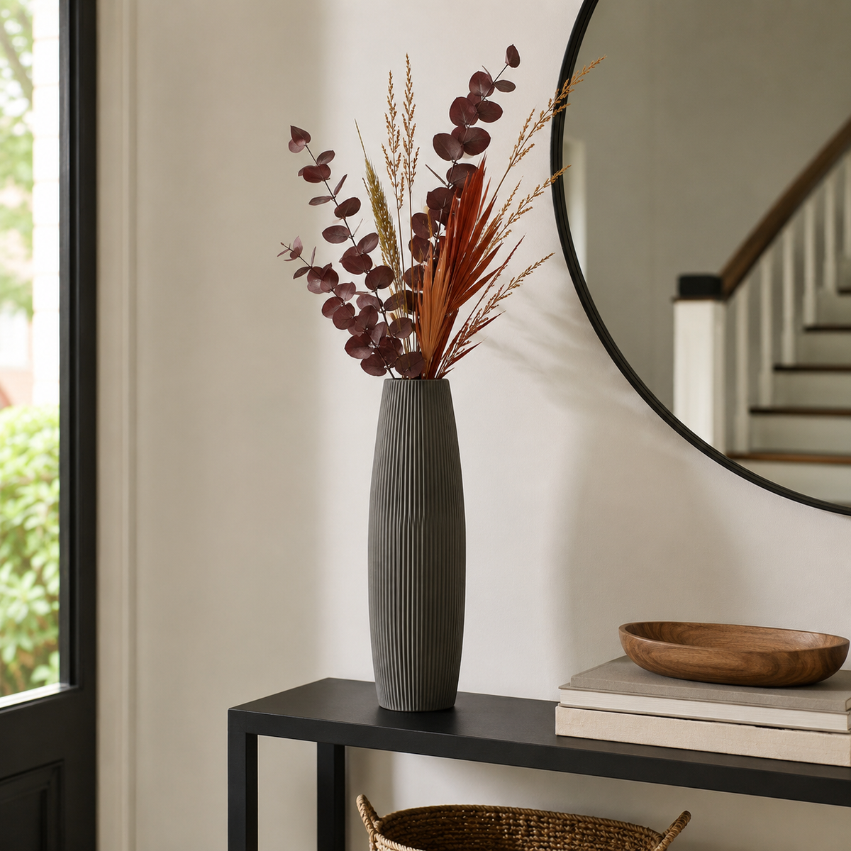Esther Ribbed Ceramic Bellied Vase