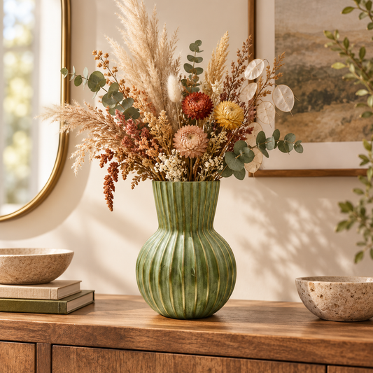 Farrin Ribbed Ceramic Decorative Vase