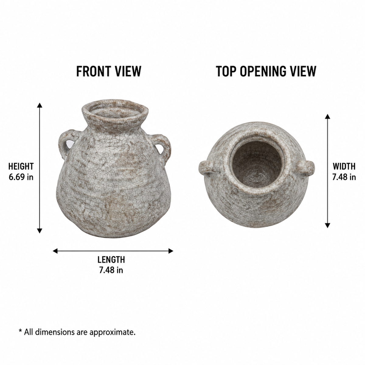 Fleur Round Ceramic Vase with Handles