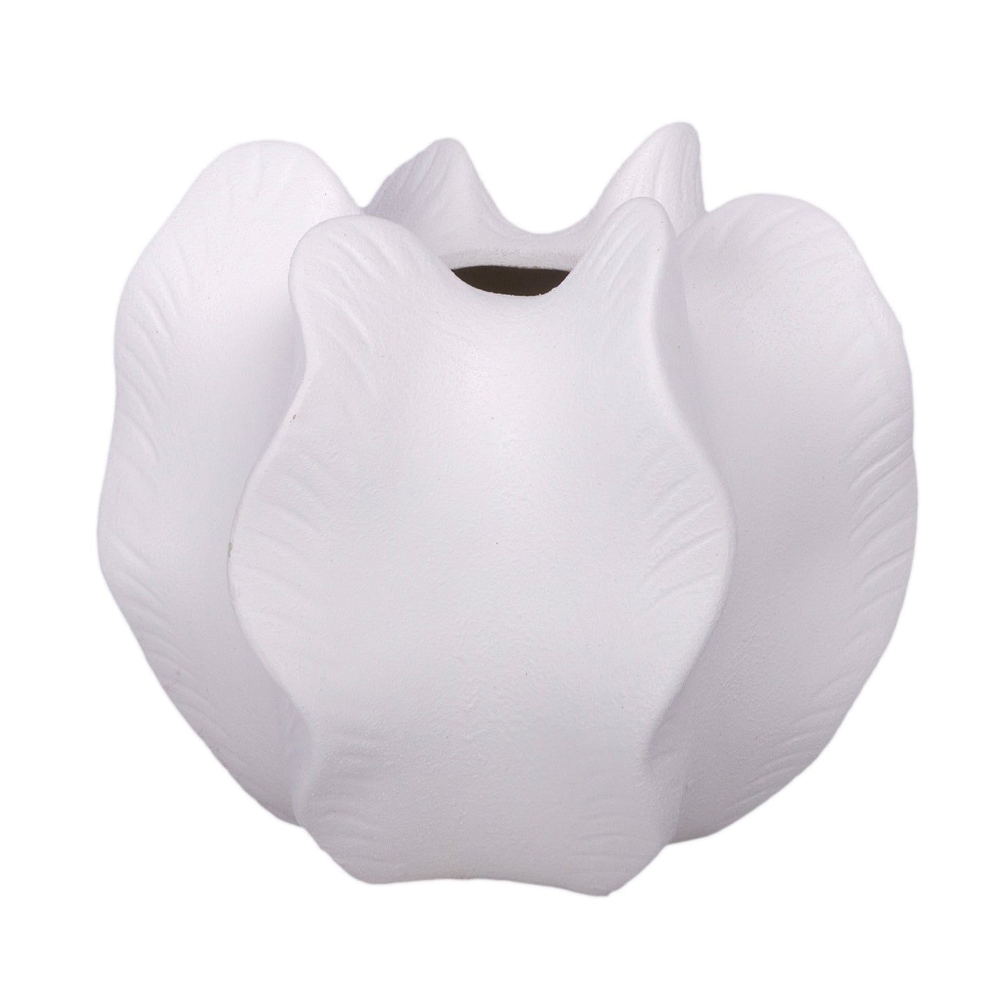 White ceramic vase with a unique design on a white background