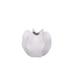 A white ceramic vase with a sculptural, organic shape resembling a flower bud, shown against a plain white background.