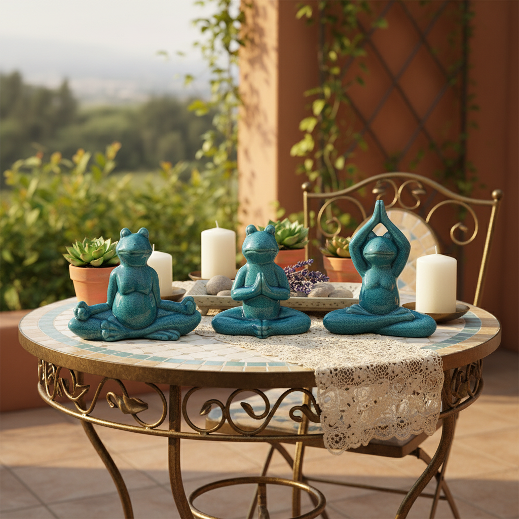 Ethelyn Ceramic Meditating Frog Figurines in Yoga Poses Set (Set of 3)