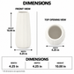 A dimension diagram showing a white ribbed ceramic vase from the front and top opening views, with labeled measurements for height and width on a white background.
