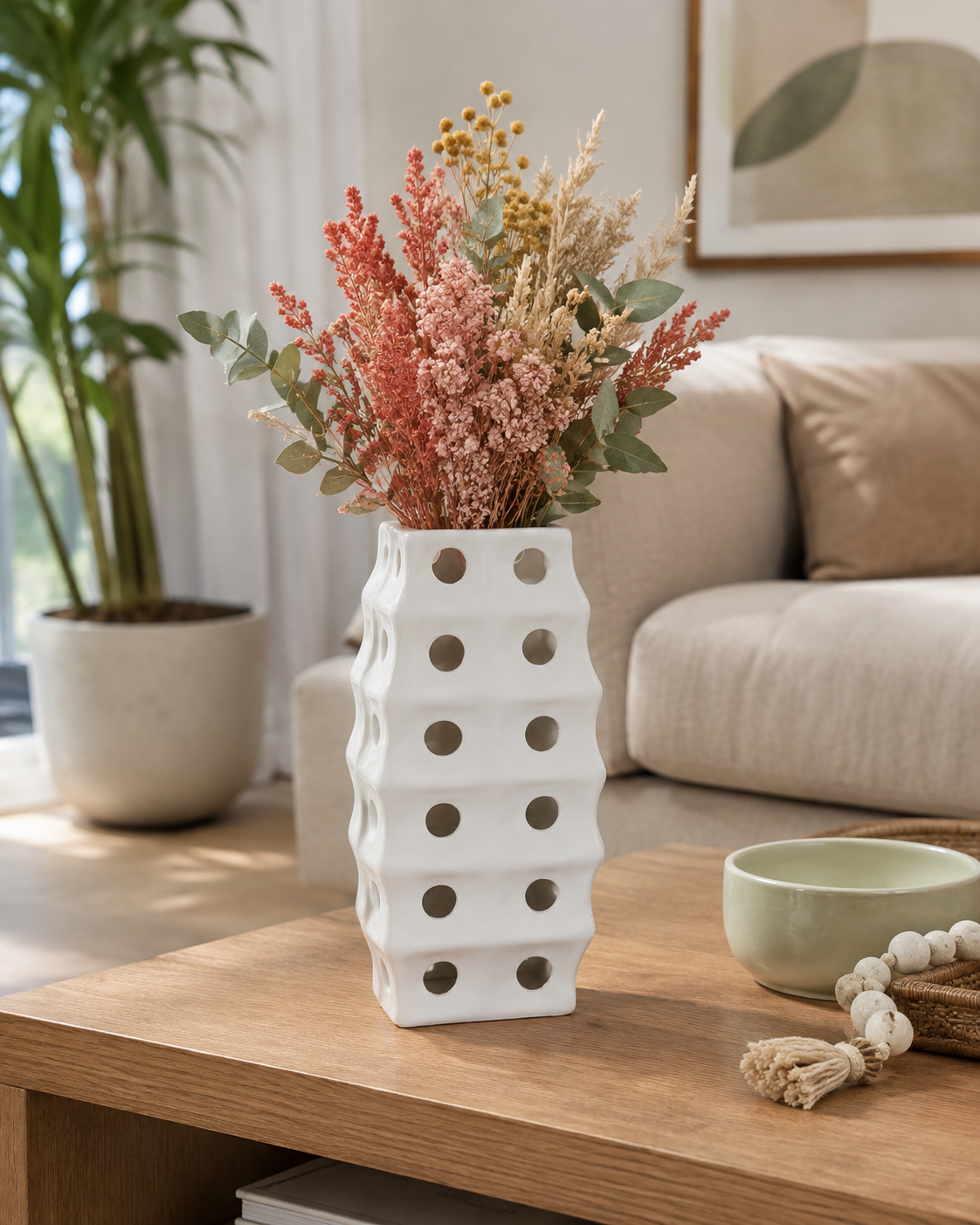 Kaida Ceramic Square Irregular Vase with Round Cutout