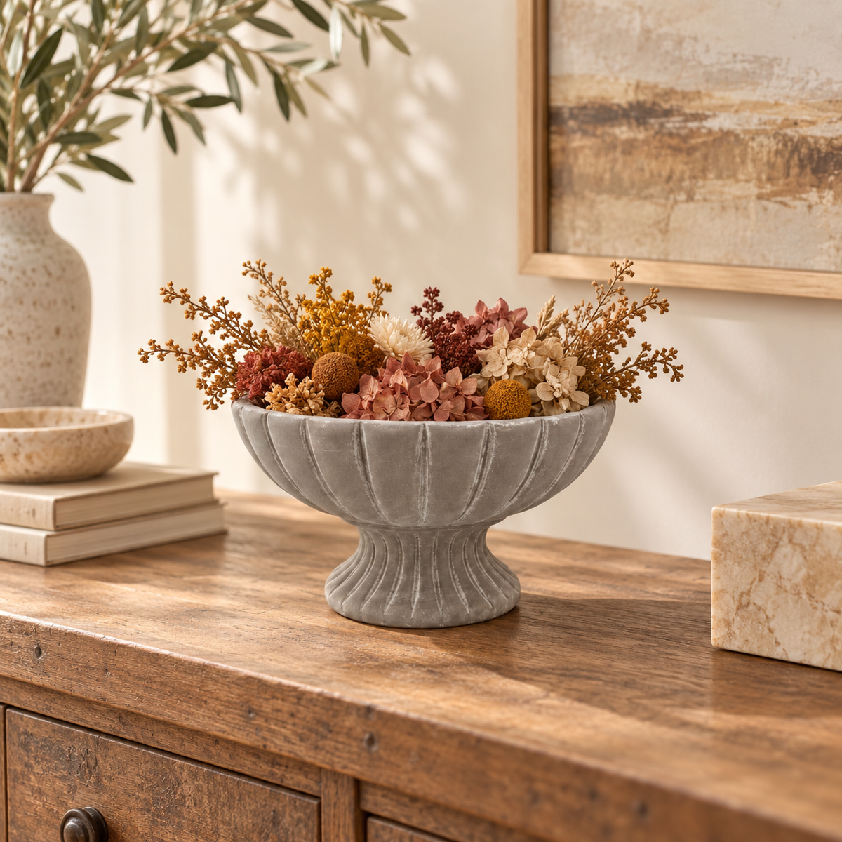 Lerie Fluted Cement Compote Bowl