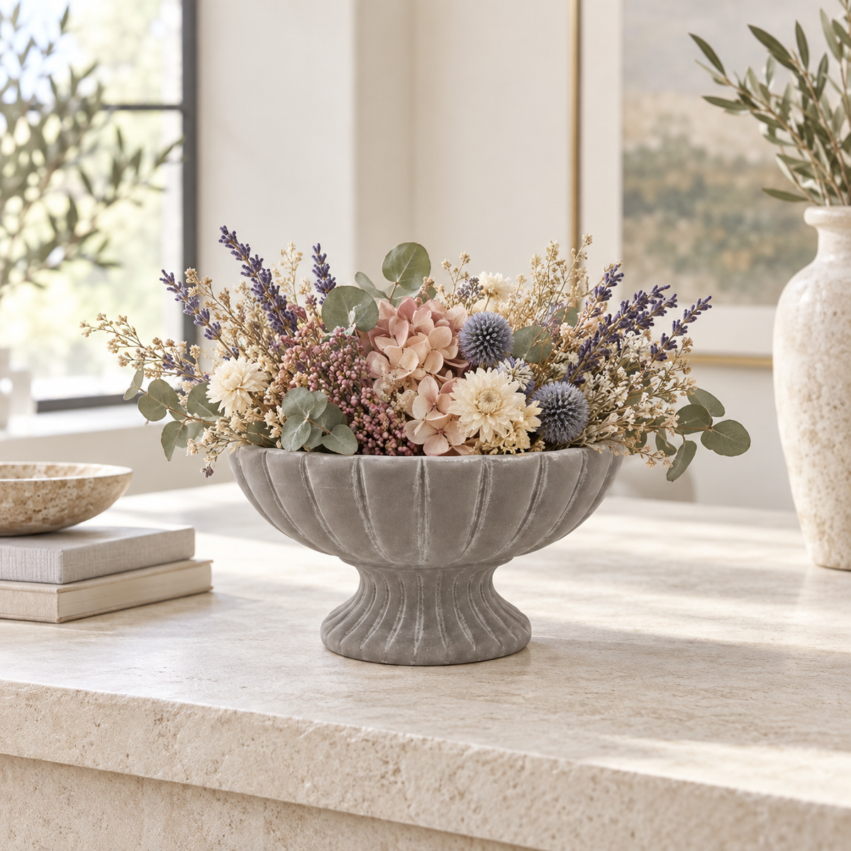 Lerie Fluted Cement Compote Bowl