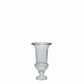 A clear glass pedestal vase with a flared rim and a decorative fluted base, shown against a plain white background.