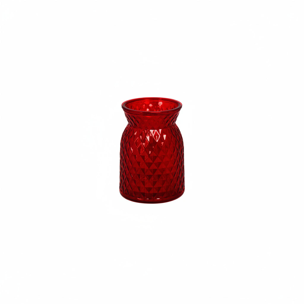 Cari Handcrafted Faceted Glass Vase with Tapered Neck & Diamond-Cut Pattern