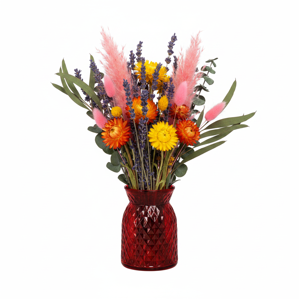 Cari Handcrafted Faceted Glass Vase with Tapered Neck & Diamond-Cut Pattern