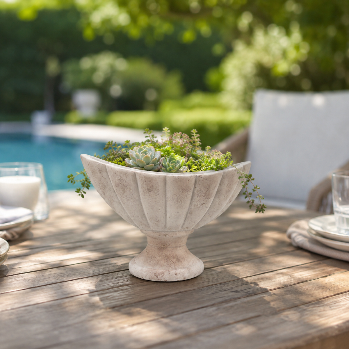 Millie Fluted Cement Compote Bowl