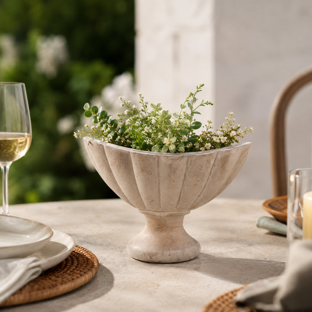 Millie Fluted Cement Compote Bowl