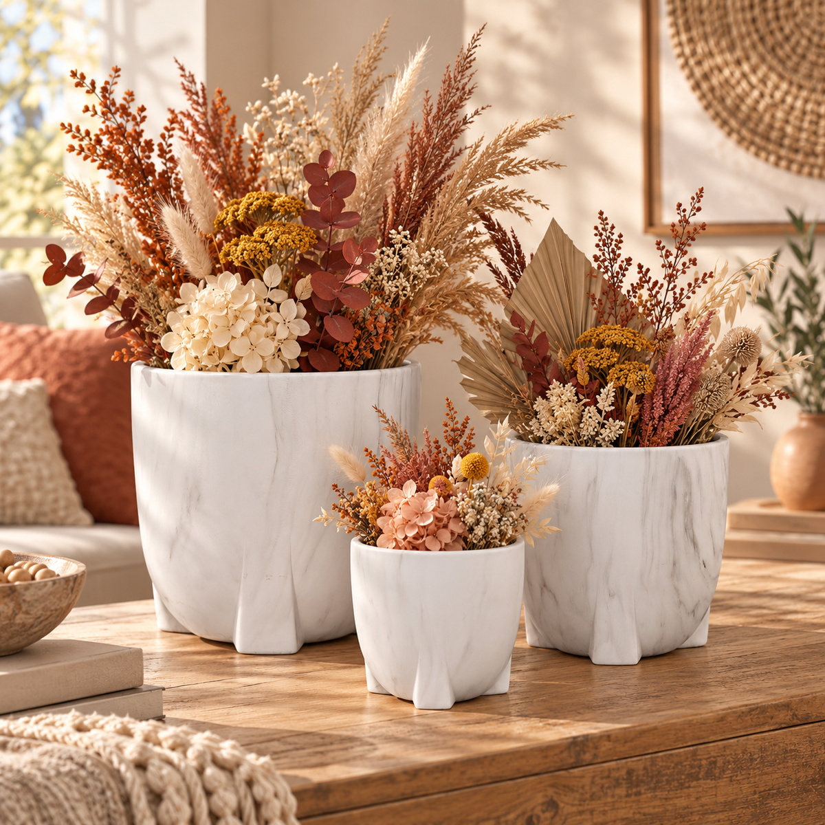 Myora Marble Tripod Planter Set (Set of 3)
