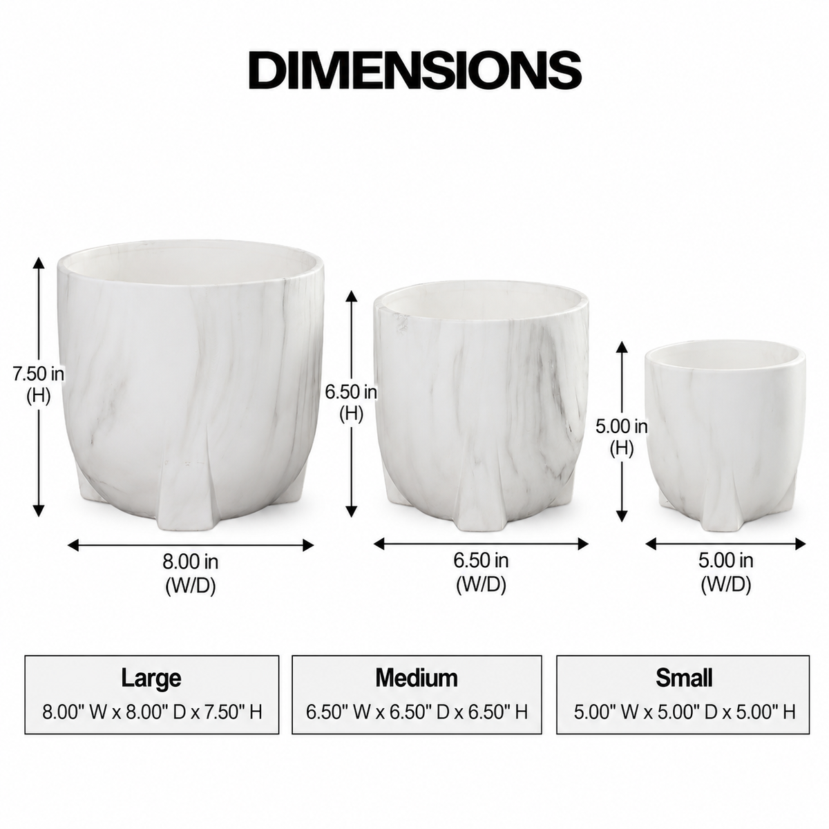 Myora Marble Tripod Planter Set (Set of 3)