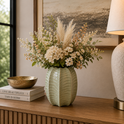 Nanya Pinch-Lobed Ribbed Ceramic Vase